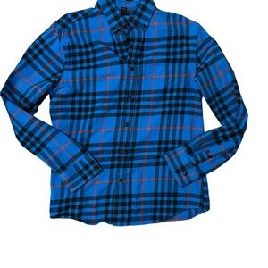 Banana Republic Blue Plaid Flannel Shirt Organic Cotton Windowpane Check Pattern